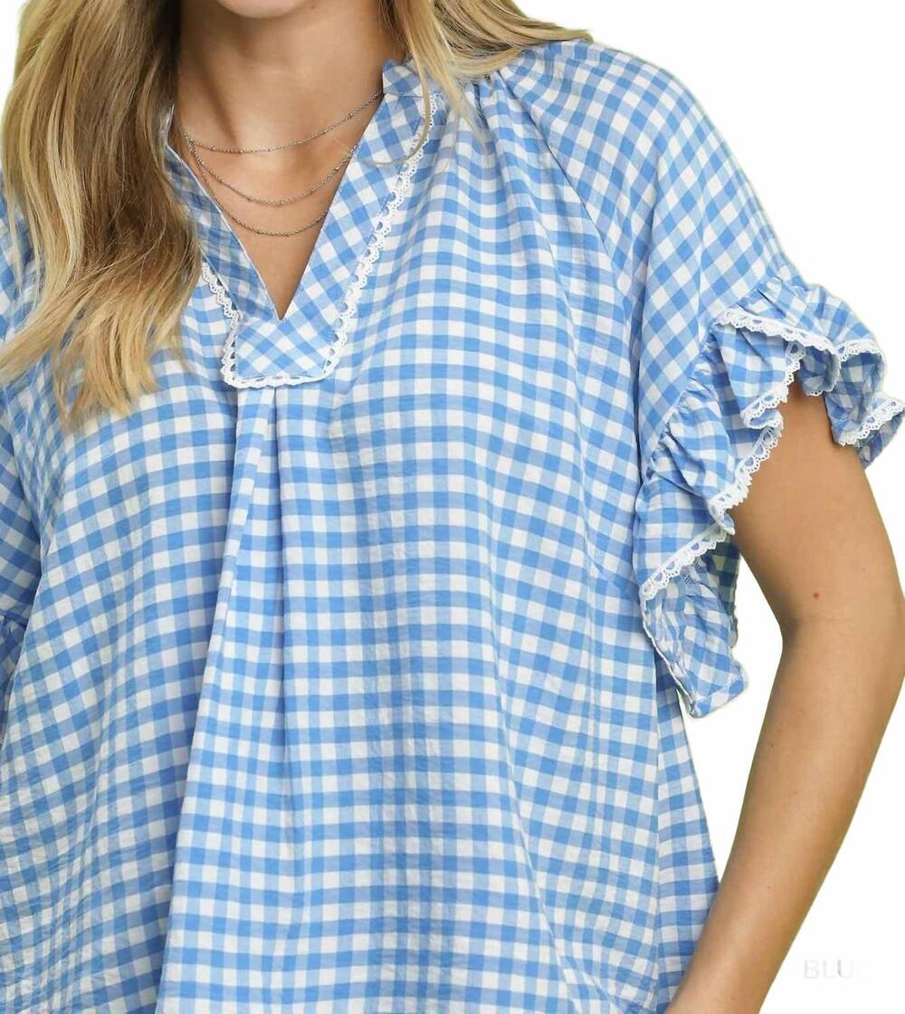 NEW UMGEE gingham ruffle top in blue